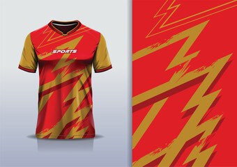 Tshirt mockup abstract grunge sport jersey design for football soccer, racing, esports, running, red gold color