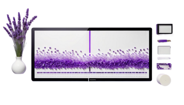 panoramic minimalistic stream display hues lavender vibrant code flowing digital monochromatic lavandula hue technology datum cyber cyberspace programming computer binary encryption software hacking