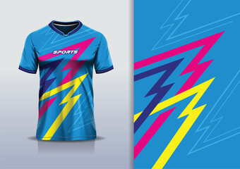 Tshirt mockup abstract grunge sport jersey design for football soccer, racing, esports, running, blue pink color