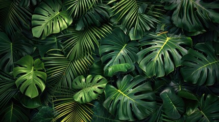 Large tropical leaves on a green background. The concept of nature. Natural background.