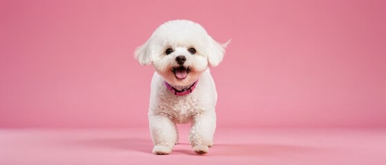 Portrait of cute joyful Bichon Frise . pet dog animal