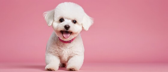 Portrait of cute joyful Bichon Frise . pet dog animal