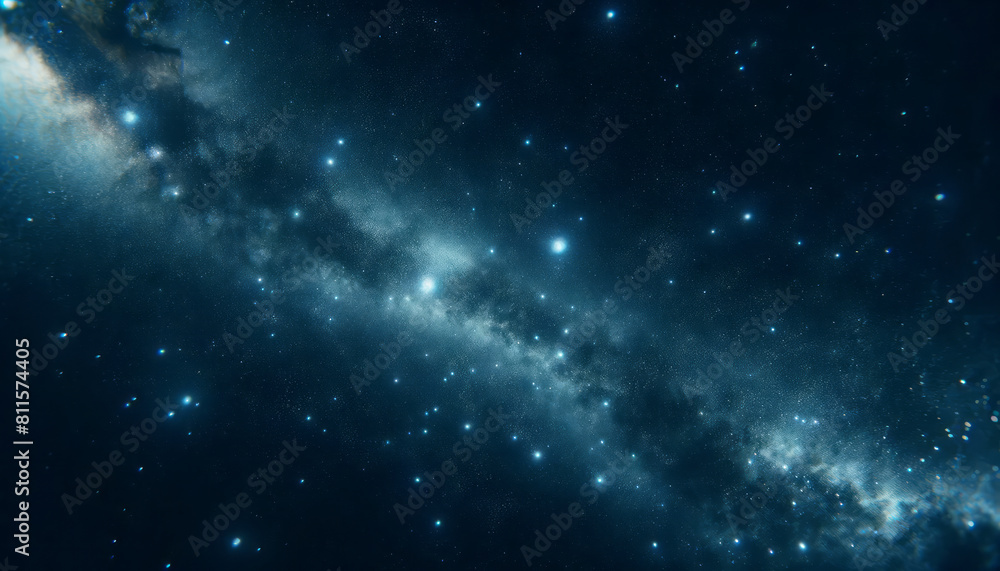 Poster a sparkling cosmos scene with stars and gas clouds on a dark background, illustrating a space concep