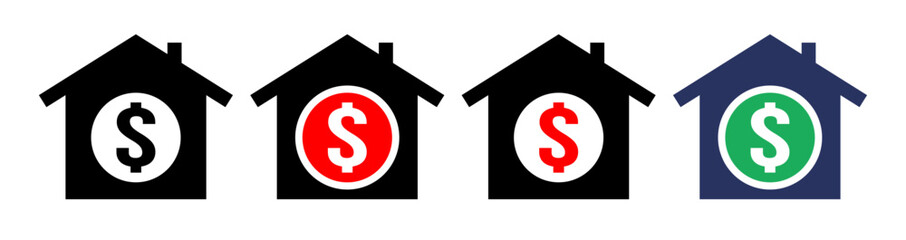 House offer sale icons set design vector. Real estate agent market property economic investment.
