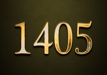 Old gold effect of 1405 number with 3D glossy style Mockup.