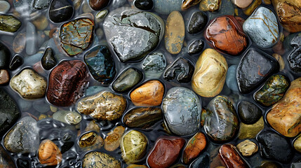 water pattern among river stones and rocks