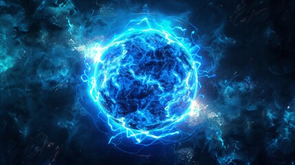 science sphere plasma nuclear power fusion abstract glowing energy background blast ball electricity Glowing space lightning plasma light electric bright glow f blue background explosion futuristic