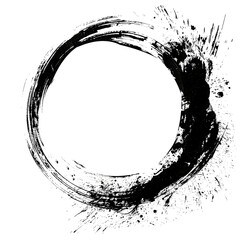 Abstract Black Splash Round Grunge Stain Isolated on Transparent Background