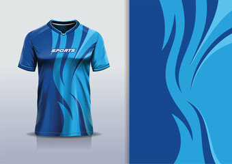 Sport jersey template mockup wave abstract design for football soccer, racing, gaming, running, blue color