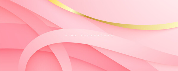 Pink wavy shape dimension background gold line decorative design vector