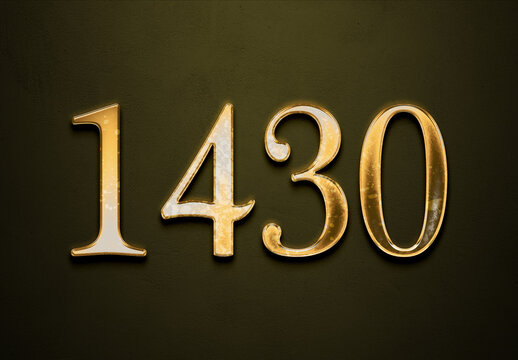 Old gold effect of 1430 number with 3D glossy style Mockup.