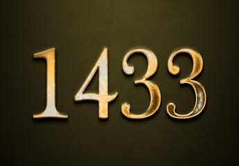 Old gold effect of 1433 number with 3D glossy style Mockup.