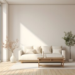 Modern contemporary living room in minimal style. Generative AI.