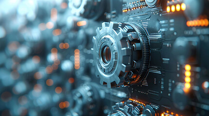 Gears and gear mechanism, high tech digital technology and engineering, abstract technology background