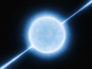 Neutron star isolated. Magnetar on a black background. A star with a powerful magnetic field.