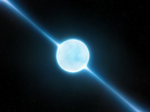 Pulsar neutron star isolated. Superdense remnant of a star in space.