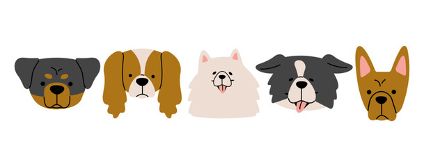 Dog heads 7 cute on a white background, vector illustration.