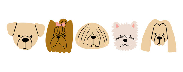 Dog heads 6 cute on a white background, vector illustration.