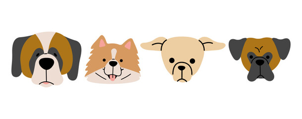 Dog heads 5 cute on a white background, vector illustration.