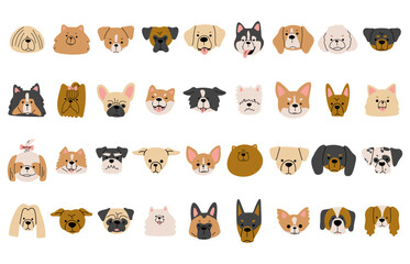 Dog heads collection 3 cute on a white background, vector illustration.