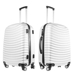Set of white travel suitcases, cut out