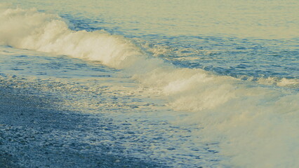 Blue Water Waves Surface. Sun Glare On Blue Water View Summer.