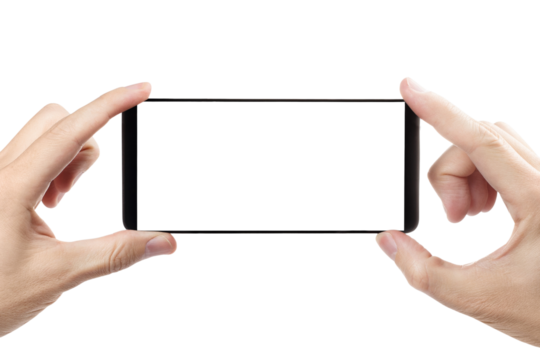 Hands with smartphone cut out