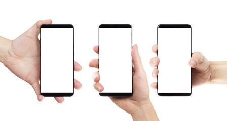 Set of hands with smartphone, cut out