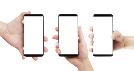 Set of hands with smartphone, cut out