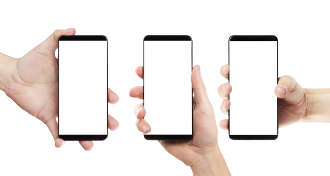 Set of hands with smartphone, cut out