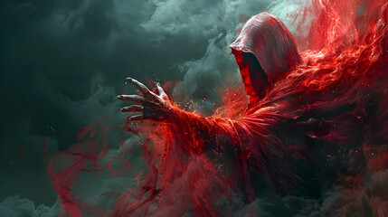 Sorcerer Wielding Powerful Blood Magic in Ominous Mystical Ritual