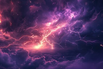 Purple lightning in the night sky. Abstract background.