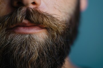 close up of a bearded man's face with long beard and mustache