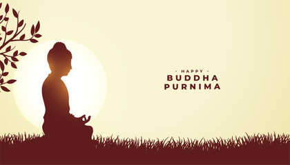 elegant happy buddha purnima religious card a monk under tree