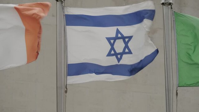 Israel flag waving outside of the United Nations headquarters in New York City