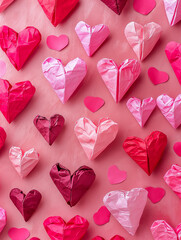 pink hearts paper on a pink background