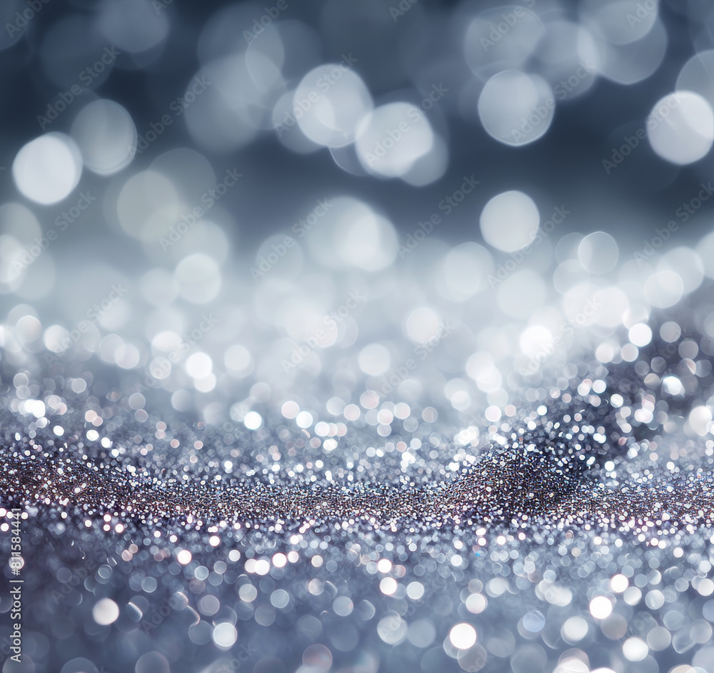 Poster A shimmering glitter background with a bokeh effect in shades of silver and blue, ideal for a luxurious presentation backdrop. Generative AI