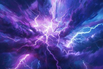 Purple lightning on a dark stormy sky. 