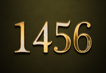 Old gold effect of 1456 number with 3D glossy style Mockup.