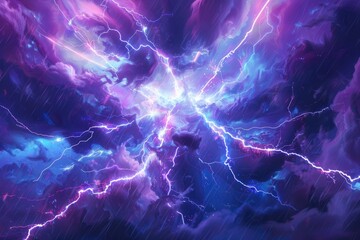 Purple lightning on a dark stormy sky. 