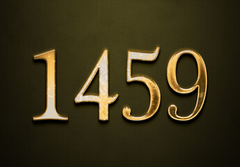 Old gold effect of 1459 number with 3D glossy style Mockup.