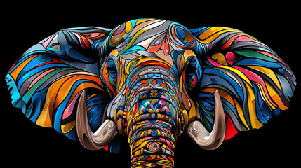 A colorful elephant with a big, wide mouth