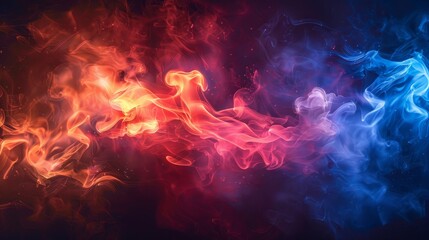 Dynamic interaction of red and blue smoke in abstract art design