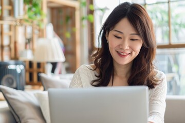 おうち起業をして自宅でPC作業をする日本人女性（女性社長・起業・リモートワーク・在宅ワーク）