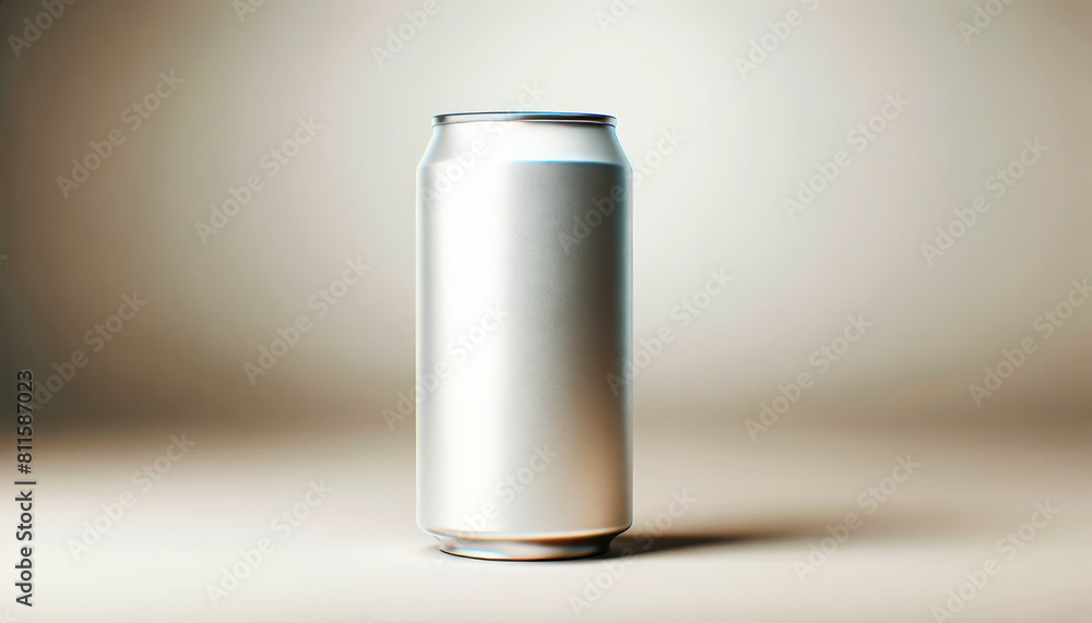 Poster An empty aluminum can on a smooth gradient background, ideal for product branding and design showcases. Generative AI
