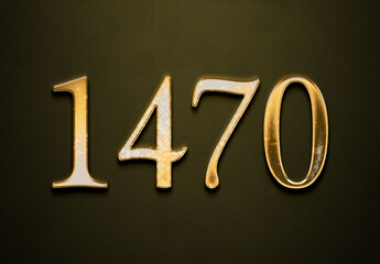 Old gold effect of 1470 number with 3D glossy style Mockup.
