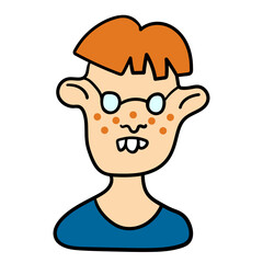 teen boy character portrait in doodle style in vector. line art for avatar design sticker coloring postcard poster print