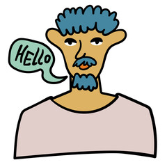 adult men character portrait in doodle style in vector. line art for avatar design sticker coloring postcard poster print