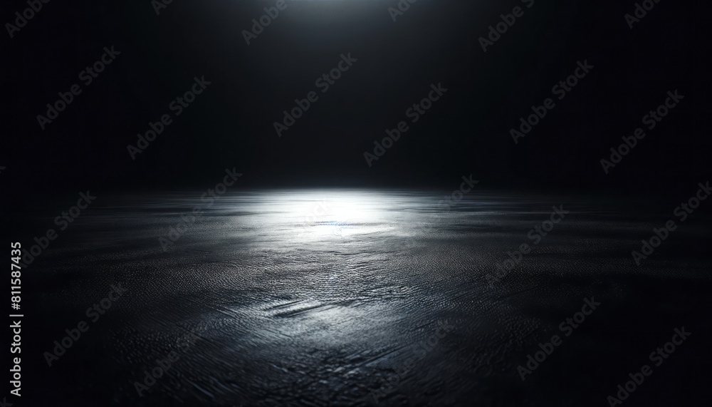 Poster An empty dark room with a spot of light on a textured floor, conceptual for design space. Generative AI