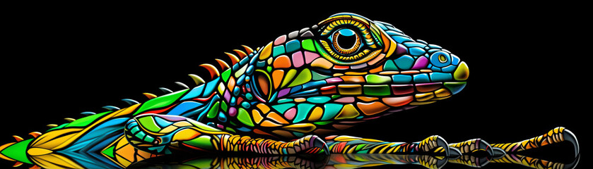 The image is a vibrant and lively representation of the lizard's natural habitat